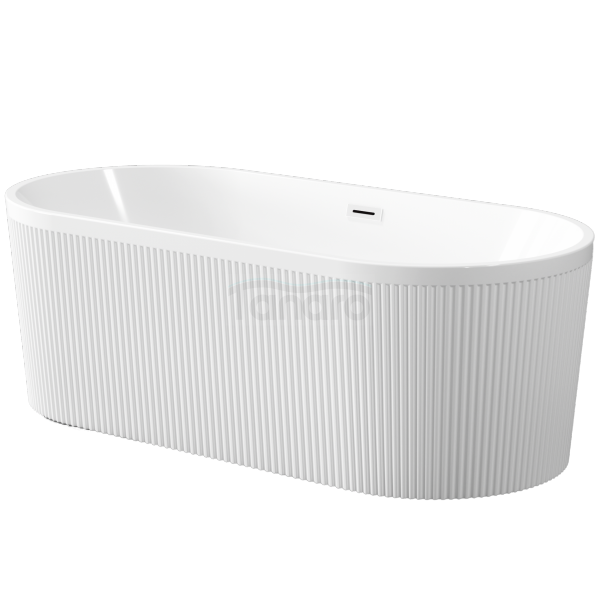 INVENA Wolnostojąca wanna ryflowana Glamour, 170 cm, w komplecie z syfonem i korkiem/odpływem w kolorze chrom AN-01-110-KPL