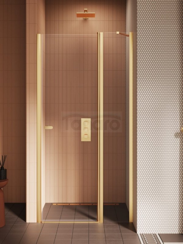 NEW TRENDY Drzwi wnękowe NEW SOLEO GOLD BRUSHED 1D U 80x195 szkło czyste 6mm Active Shield 2.0 - z elementem stałym D-0844A
