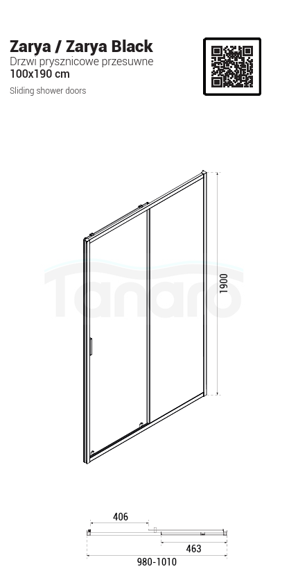 BESCO Drzwi prysznicowe przesuwne Zarya Black 100 DZB-100