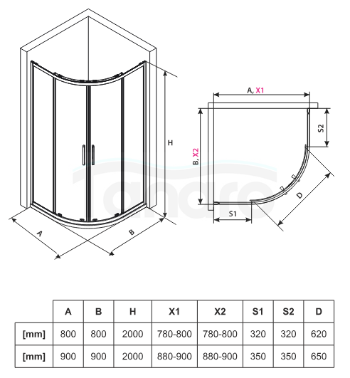 AQUAFORM KABINA PÓŁOKRĄGŁA LAZURO 80X80X200 BLACK MATT, SZKŁO CZYSTE 6MM EASY CLEAN AQ.100-502102