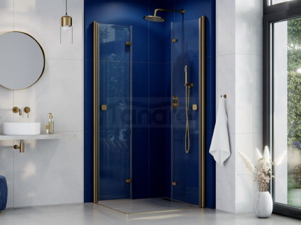 BESCO Kabina kwadratowa składana 80x80x195 Exo-H 80 Brushed Gold KEHZS-80-195