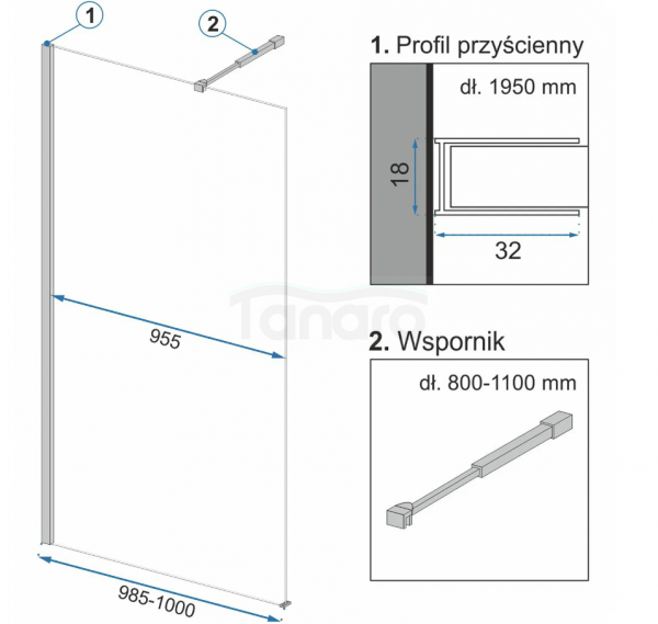 REA - Ścianka prysznicowa AERO OMBRE Czarna 100