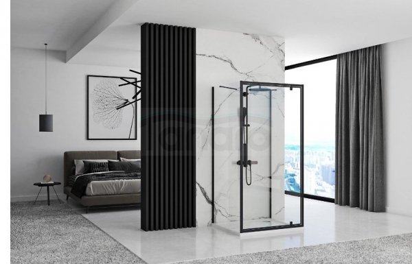 REA - Kabina Prysznicowa Przyścienna RAPID SWING Black-Czarna  /drzwi 120 + ścianka 90 x2 + ramię x2