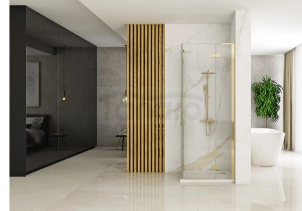 REA - Kabina narożna - drzwi podwójne prysznicowe składane, łamane HUGO DOUBLE 80x90 Gold / Złota 