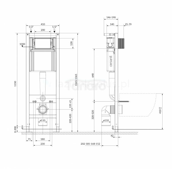 CERSANIT - Set C71 - stelaż podtynkowy SYSTEM 40 MECH + miska zawieszana kołnierzowa DELFI + deska polipropylenowa, antybakteryjna, wolnoopadająca + przycisk spłukujący chrom błyszczący  S701-849