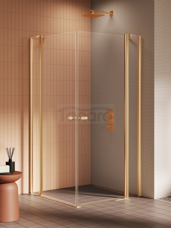 NEW TRENDY Kabina prysznicowa NEW SOLEO GOLD BRUSHED 2D prostokątna U 110x110x195 szkło czyste 6mm Active Shield 2.0 - z el. stałym K-4246