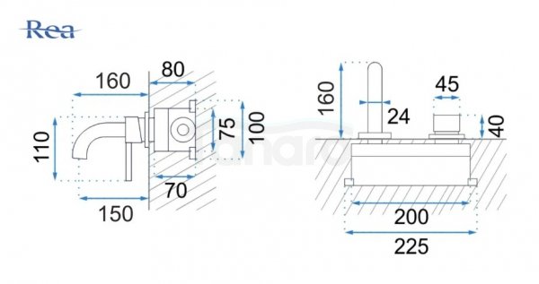 REA - Bateria umywalkowa podtynkowa LUNGO Tytan + BOX