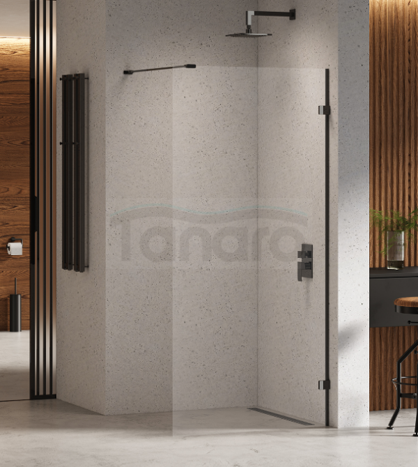 NEW TRENDY Kabina prysznicowa EVENTA BLACK CHROME WALK-IN U 150x200 szkło czyste 8mm Active Shield 2.0 EXK-6303