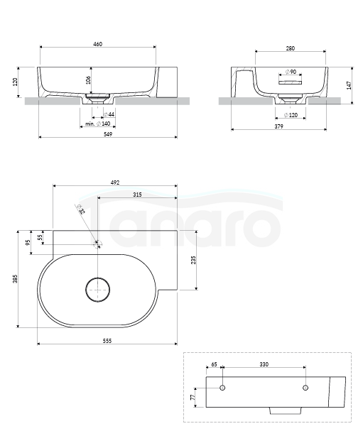 OMNIRES umywalka nablatowa/wisząca OVO M+ prawa, 55 x 38 cm midnight blue mat OVO555UWPMB