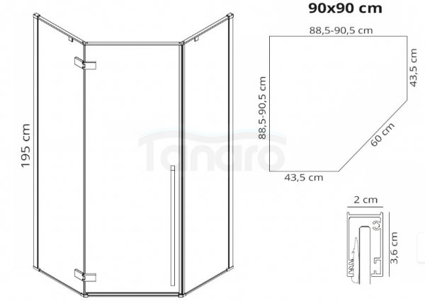 REA - Kabina Prysznicowa DIAMOND 90x90 Złota Szczotkowana