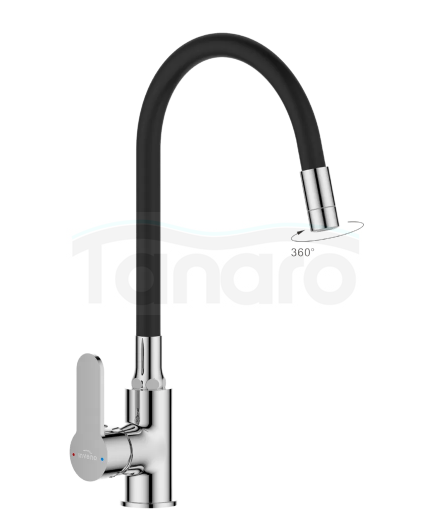 INVENA BATERIA ZLEWOZMYWAKOWA KSANTI Z RUCHOMĄ, 2F WYLEWKA, CHROM / CZARNY BZ-37-008-L