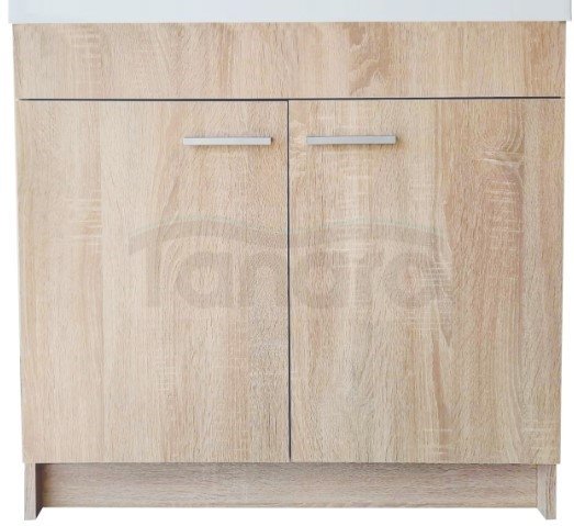 AQUAFORM - Set Szafka Dąb Sonoma + zlewozmywak/komora gospodarcza, kolor biały PP 80x50 + syfon 