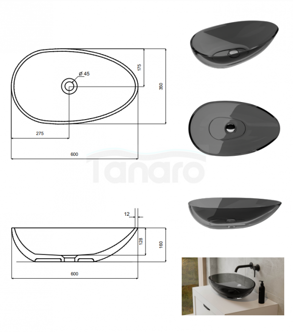 BESCO Umywalka nablatowa Neya Blue Wave + syfon chrom #UMN-60-BWC