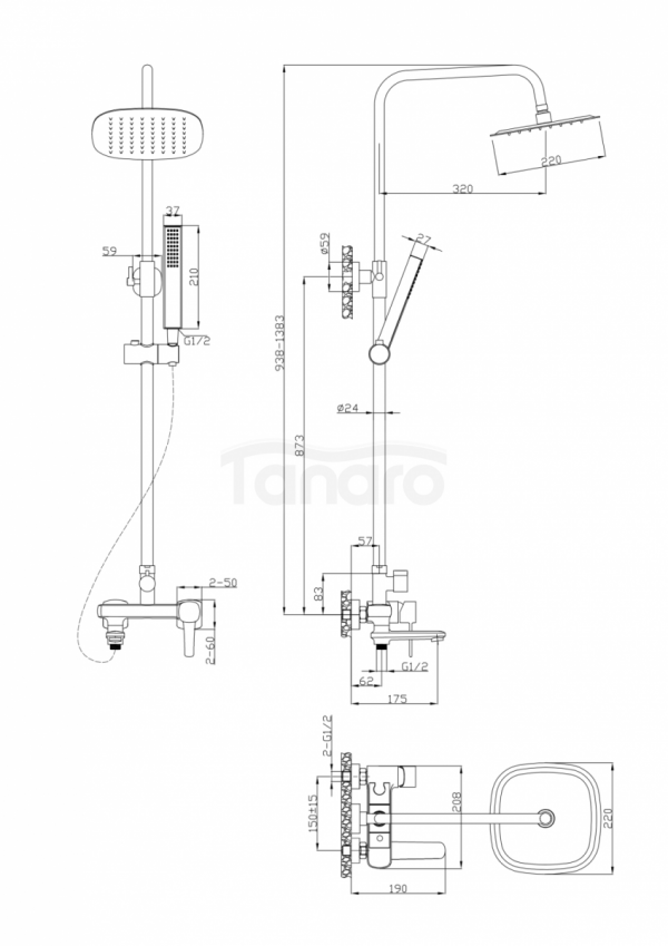 INVENA - Deszczownia z baterią wannowo-natryskową GLAMOUR chrom  AU-05-B01-V