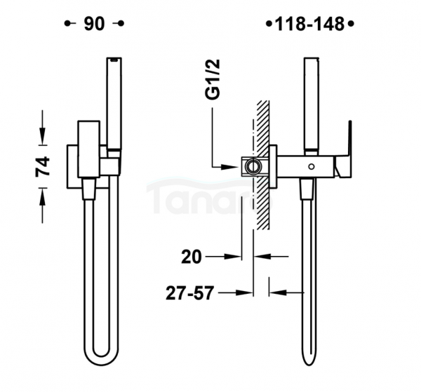 TRES CUADRO Bateria jednouchwytowa podtynkowa z natryskiem do toalety-00612301