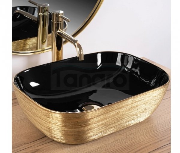 REA - Umywalka nablatowa BELINDA Black Gold Brush