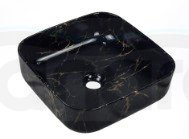 INVENA - Umywalka nablatowa MALAGA 39cm kwadratowa efekt marmuru czarna połysk   CE-39-704-C