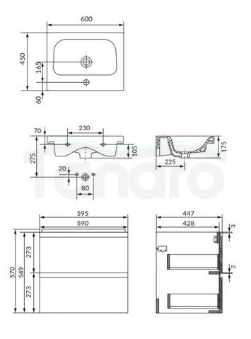 CERSANIT - Set C468 - Szafka łazienkowa z umywalką MODUO 60 cm kolor Kaszmir  S801-591