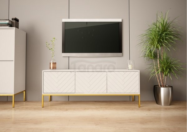 MEGSTYL Szafka RTV 150cm złoty stelaż biały mat - ASPEN 01 