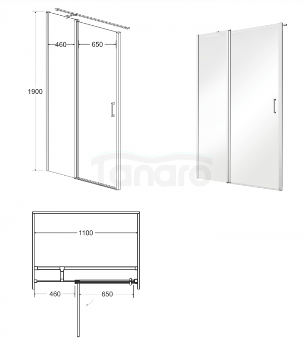 BESCO Drzwi wnękowe prysznicowe uchylne EXO-C BLACK 120cm ECB-120-190C