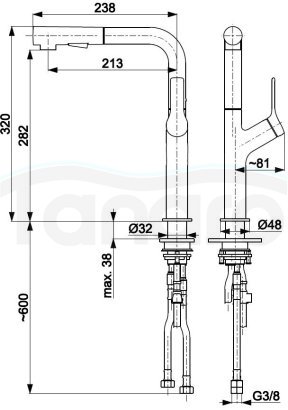 ARMATURA KRAKÓW KFA DUERO DESIGN bateria kuchenna z wyciąganą wylewką 6623-220-22 + dozownik płynu do naczyń 990-100-22