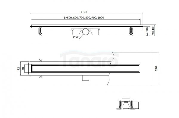 CERSANIT - Odpływ liniowy z rusztem dwustronnym TAKO 70 Stal  S907-009