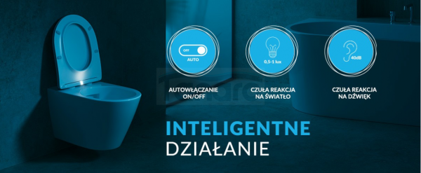 CERSANIT MISKA ZAWIESZANA LARGA PRO OVAL CERSANIT VORTEX Z DESKĄ DUROPLASTOWĄ MOONWAY SPOT SLIM Z PODŚWIETLENIEM LED SET C823: S4026-009