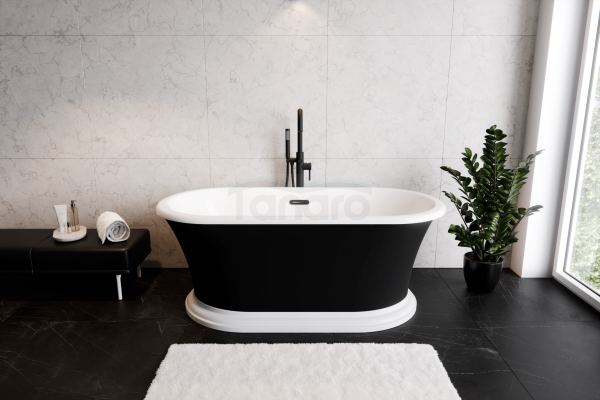 BESCO Wanna wolnostojąca Ziva Matt B&amp;W 160x75 + klik-klak z przelewem szczelinowym chrom #WMA-160ZBSC