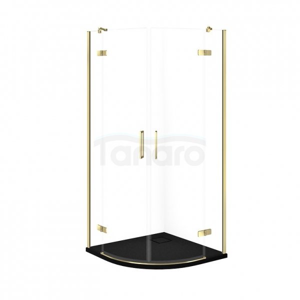 CERSANIT - SET C611 - Kabina półokrągła CITY by Cersanit 80x80X195 złota szkło transparentne + brodzik TAKO Slim czarny mat  S4004-074