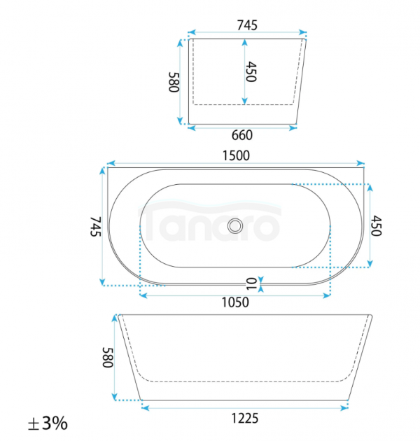 REA Wanna Przyścienna CAPRI SLIM 150cm
