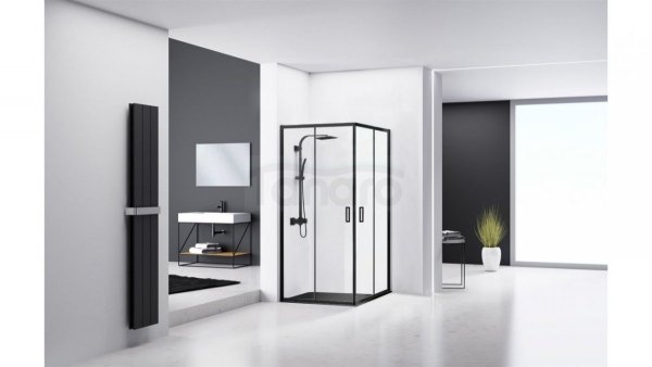 REA - Kabina prysznicowa drzwi przesuwne kwadratowa PUNTO BLACK 90x90
