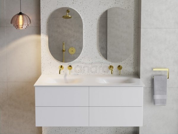 BESCO Szafka Akya Classic Biały Połysk 131 z umywalką biały matt + klik-klak czarny matt #KAC-131-MMB
