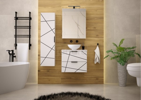 MEGSTYL WOOD-02 Szafka z umywalką i blatem 60cm biały mat WOOD-0000-0114