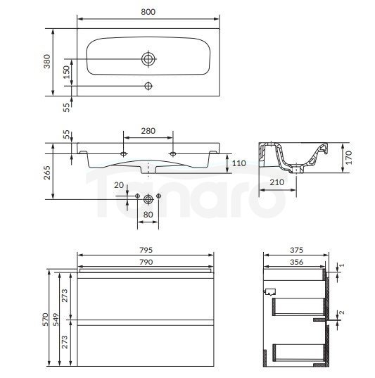 CERSANIT - Set B813 MODUO Slim 80 antracytowy DSM - do samodzielnego montażu (szafka + umywalka)  S801-468-DSM
