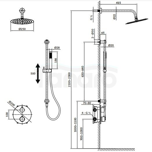 CERSANIT - Set B916 zestaw podtynkowy ZEN by Cersanit czarny gun metal z baterią termostatyczną wannowo-natryskową z boksem  S952-046