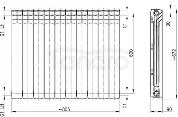 ARMATURA KRAKÓW - Grzejnik aluminiowy G600F 10-elementowy  772-100-44