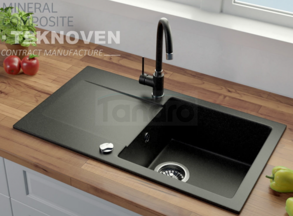 TEKNOVEN ZESTAW bateria + zlew granitowy 75x42 cm czarny nakrapiany 
