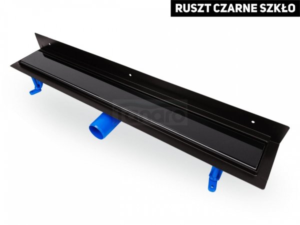 OKEDA Czarny przyścienny odpływ liniowy OKEDA® PRIME LINE™ - BLACK GLASS - RUSZT CZARNE SZKŁO 60cm 21600.06.BLACK
