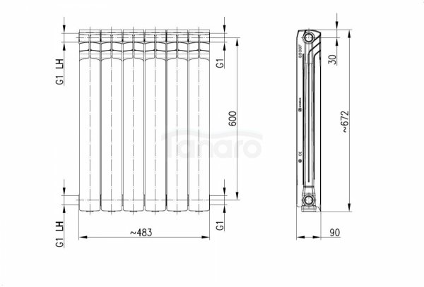 ARMATURA KRAKÓW KFA grzejnik aluminiowy G600F 6-elementowy CZARNY 772-060-81