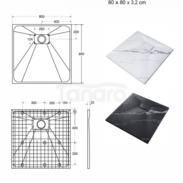 BESCO Brodzik 80x80 Vexo Marble Black VMB-80-80-K