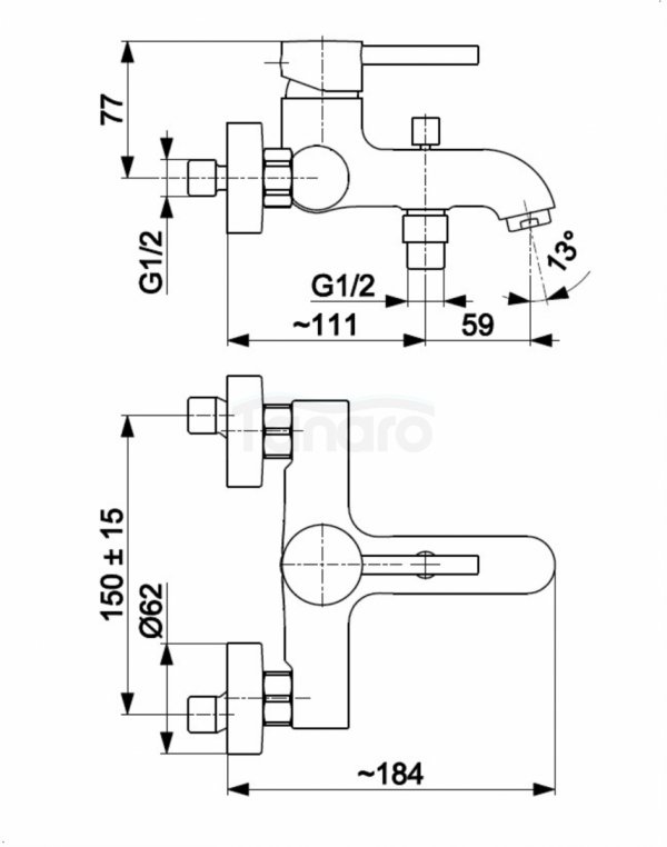 ARMATURA KRAKÓW KFA Bateria wannowa MOZA GUN METAL GREY 5034-010-61