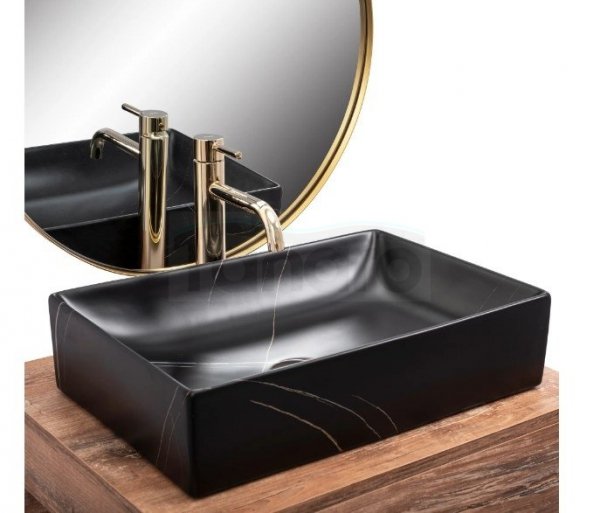 REA - Umywalka nablatowa INGA Black Marble Mat