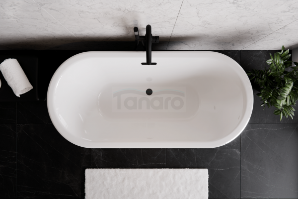 BESCO Wanna wolnostojąca Ziva Matt B&amp;W 160x75 + klik-klak z przelewem szczelinowym chrom #WMA-160ZBSC