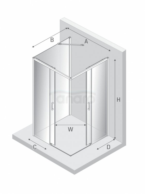 NEW TRENDY Kabina prysznicowa PRIME GUNMETAL BRUSHED 2D kwadratowa przyścienna U 100x100x200 szkło czyste 6mm Active Shield 2.0 K-4958
