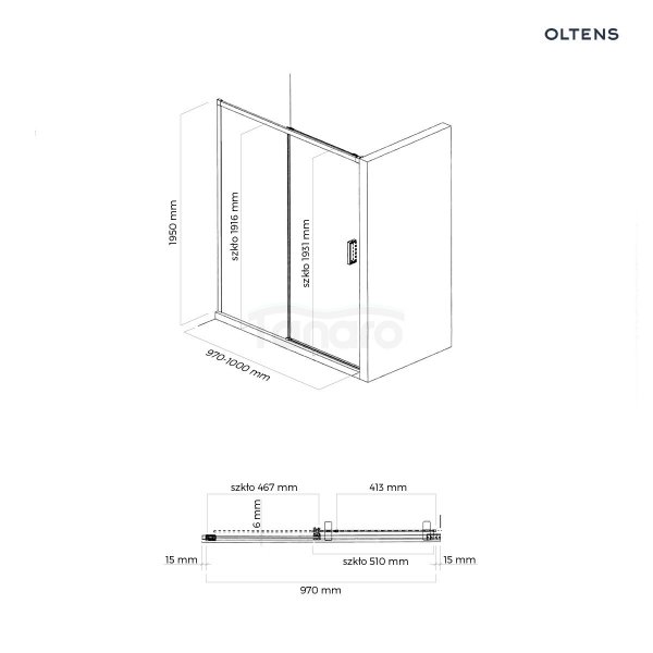 Oltens Breda drzwi prysznicowe 100 cm czarny mat/szkło przezroczyste 21213300