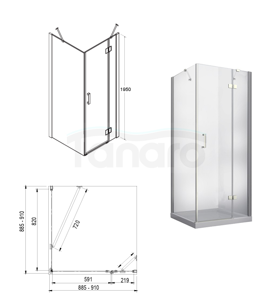BESCO Kabina prysznicowa Viva Chrom 90x90x195 Viva Chrom Prawa VKP-90-195-C