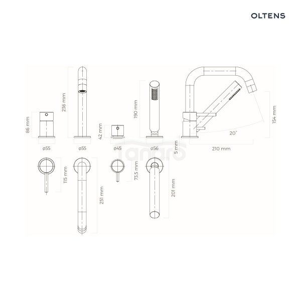 Oltens Molle bateria wannowo-prysznicowa kompletna 4-otworowa grafit 34200400