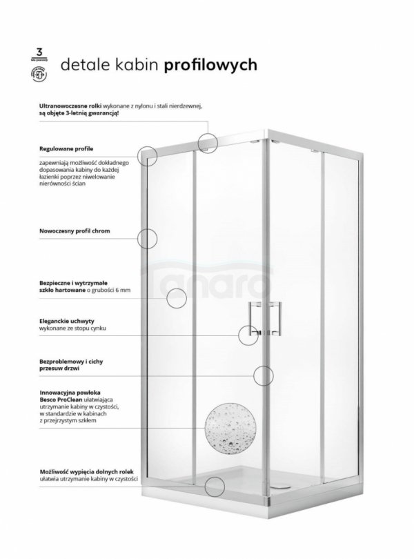 BESCO Kabina prysznicowa półokrągła Modern Chrom 90 x 190 MP-90-190-C