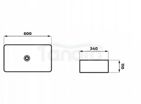 CORSAN Umywalka nablatowa ANGO prostokątna 600x340x110 mm UC5610 