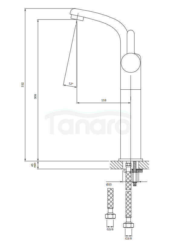 OMNIRES Bateria umywalkowa wysoka, 33 cm DARLING DA5013CR